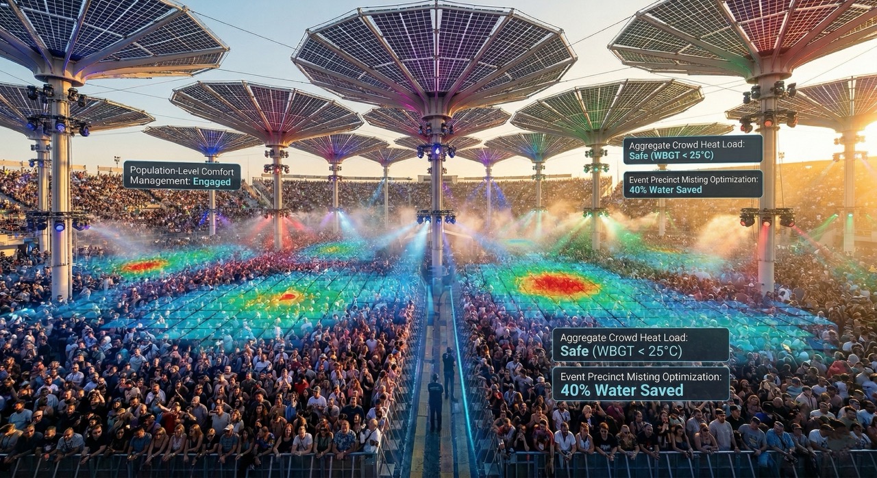 Mass gathering outdoor comfort management with CoolSpherAqua