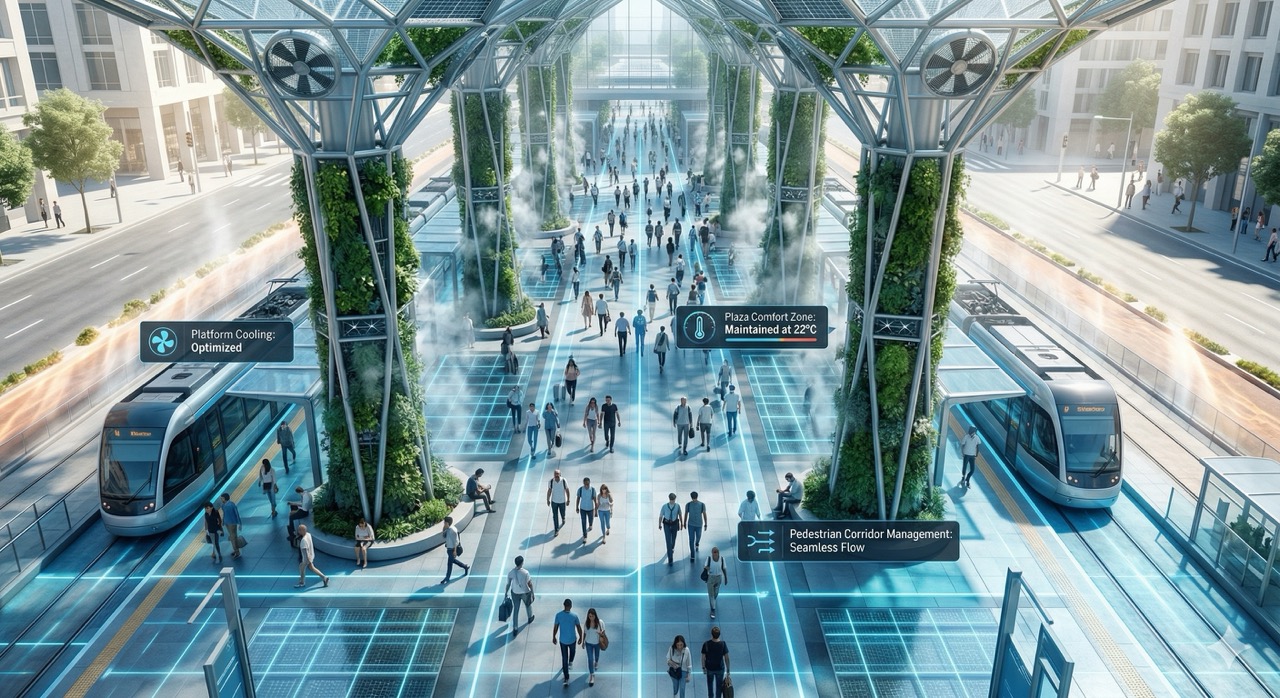 Transit station climate management with CoolSpherAqua